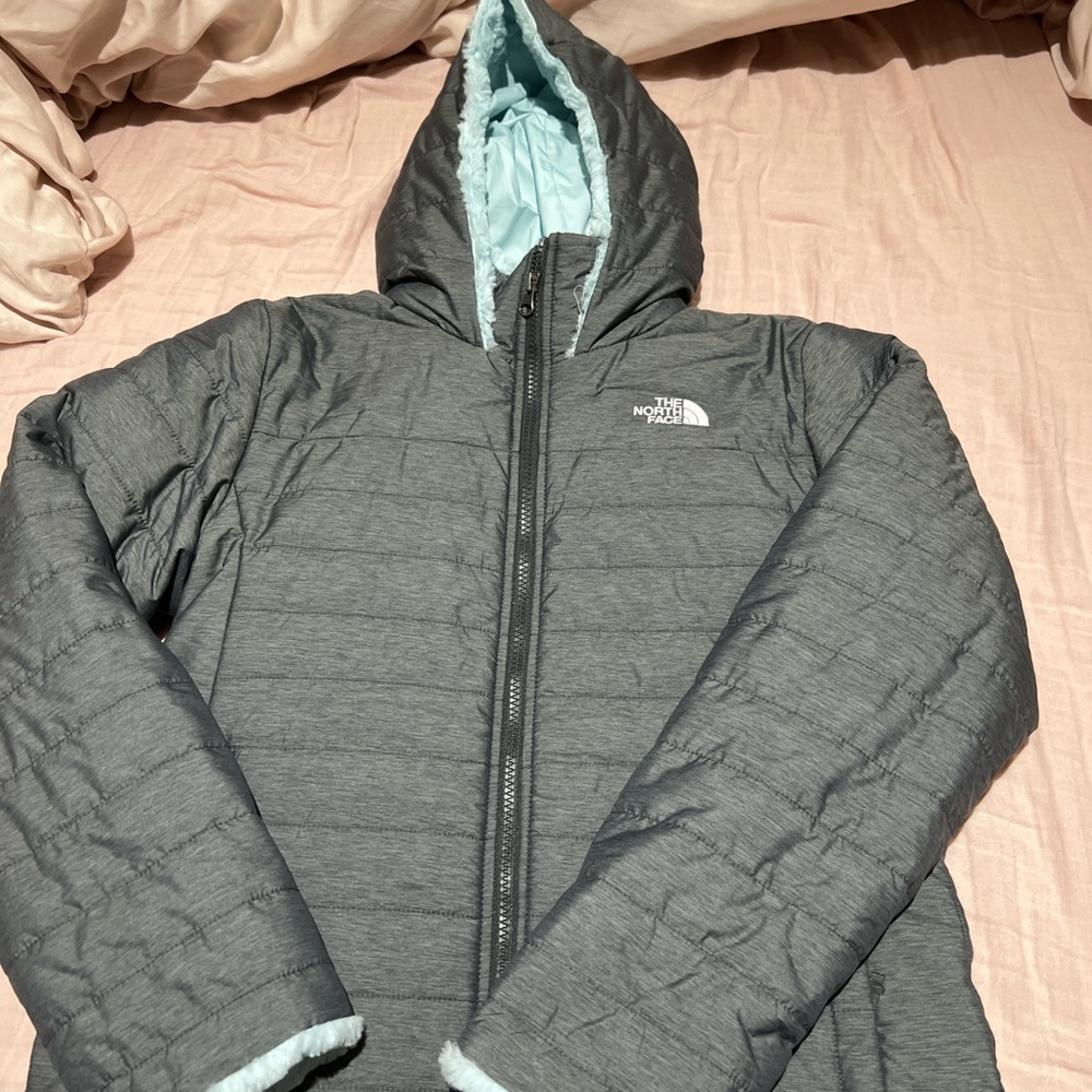 The North Face Charcoal Jacket with Light Blue Lining